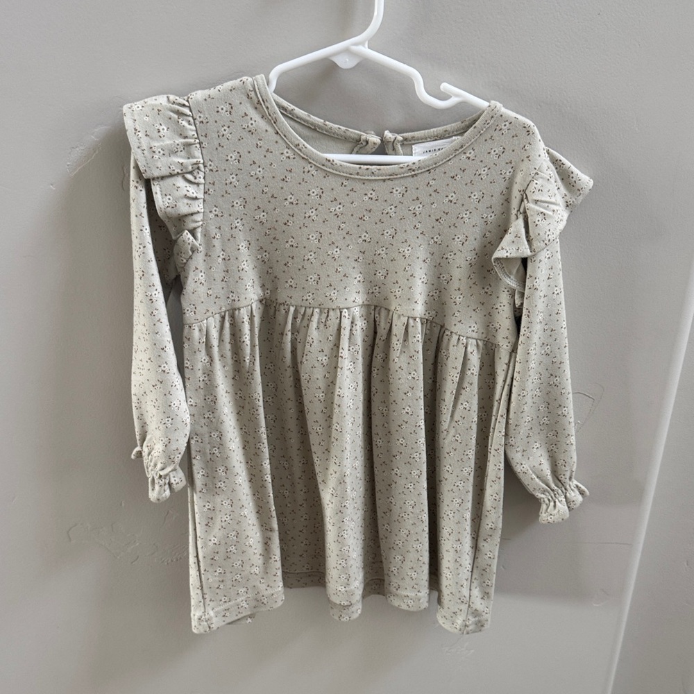 Jamie Kay Beige Floral Ruffle-Shoulder Long Sleeve Top